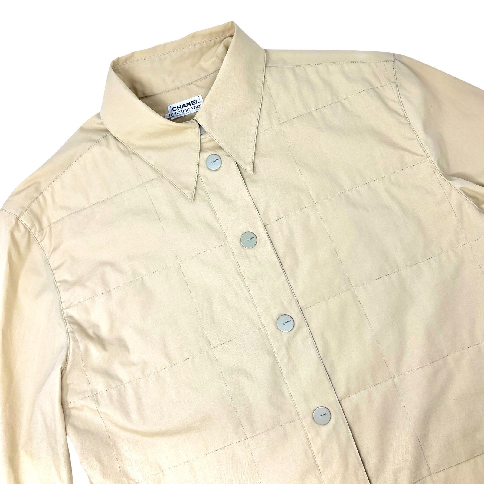 Luxury Promise Japan CHANEL Vintage Logo Button Shirt Blouse Long Sleeve Top Cream Cotton Quilting