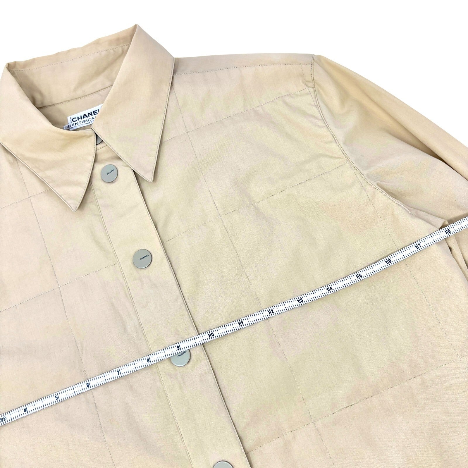 Luxury Promise Japan CHANEL Vintage Logo Button Shirt Blouse Long Sleeve Top Cream Cotton Quilting
