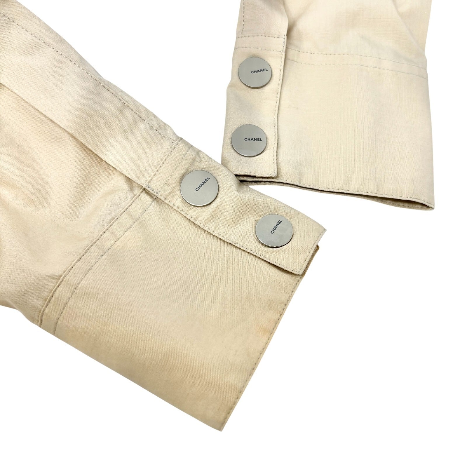 Luxury Promise Japan CHANEL Vintage Logo Button Shirt Blouse Long Sleeve Top Cream Cotton Quilting