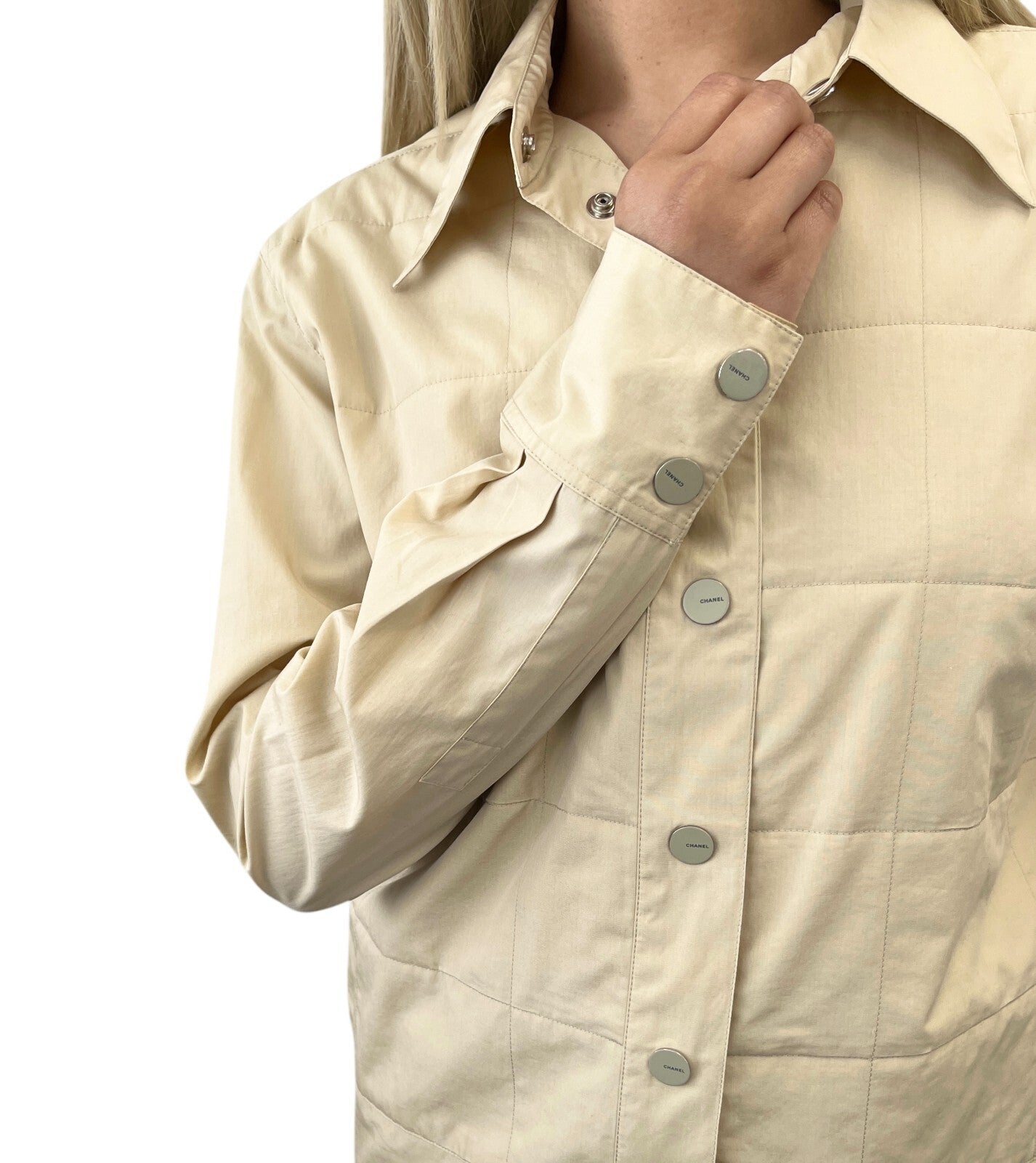 Luxury Promise Japan CHANEL Vintage Logo Button Shirt Blouse Long Sleeve Top Cream Cotton Quilting