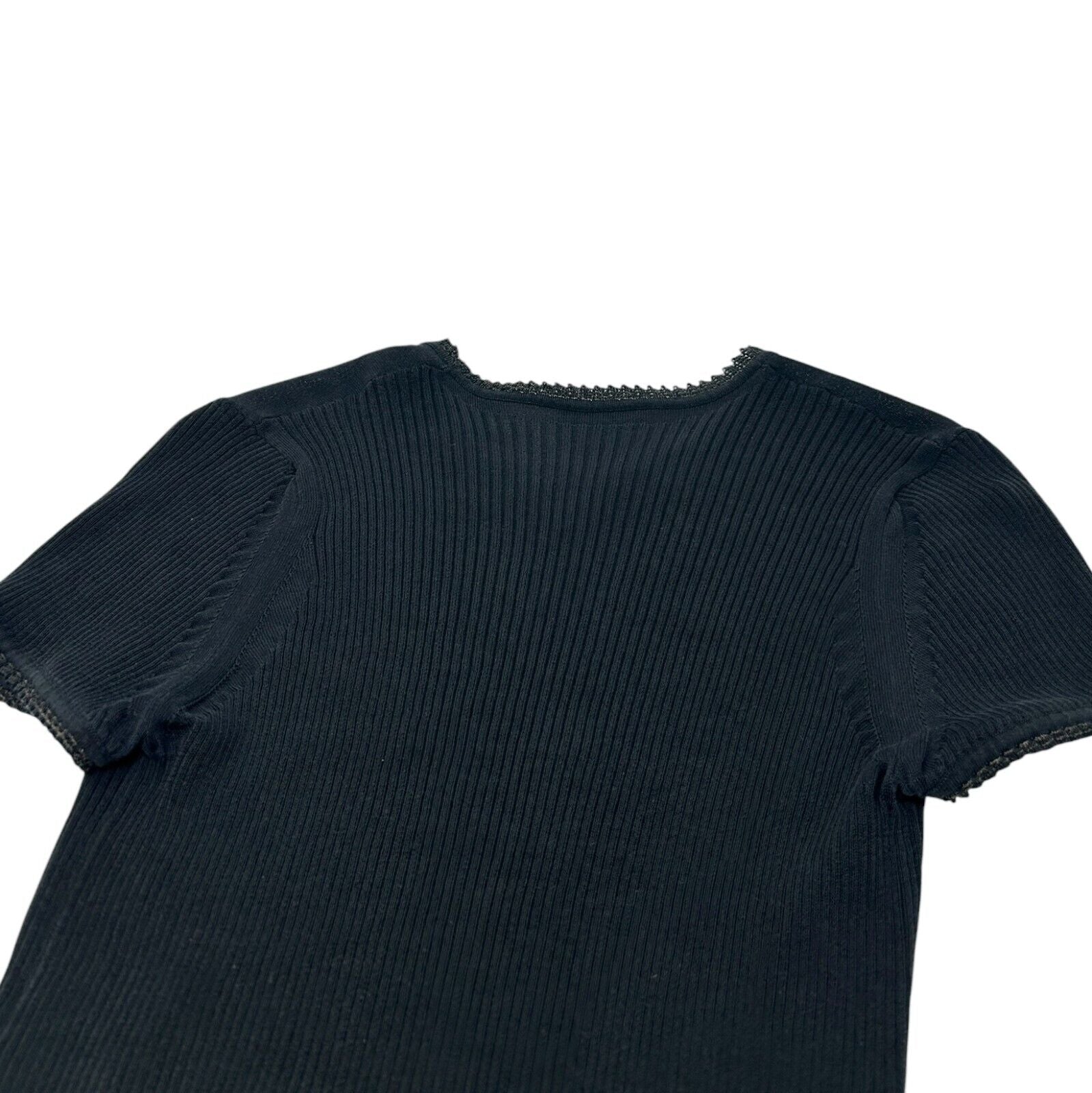 Luxury Promise Japan CHANEL Vintage P37824 CC Mark Logo See-through T-shirt Top #42 Black Cotton