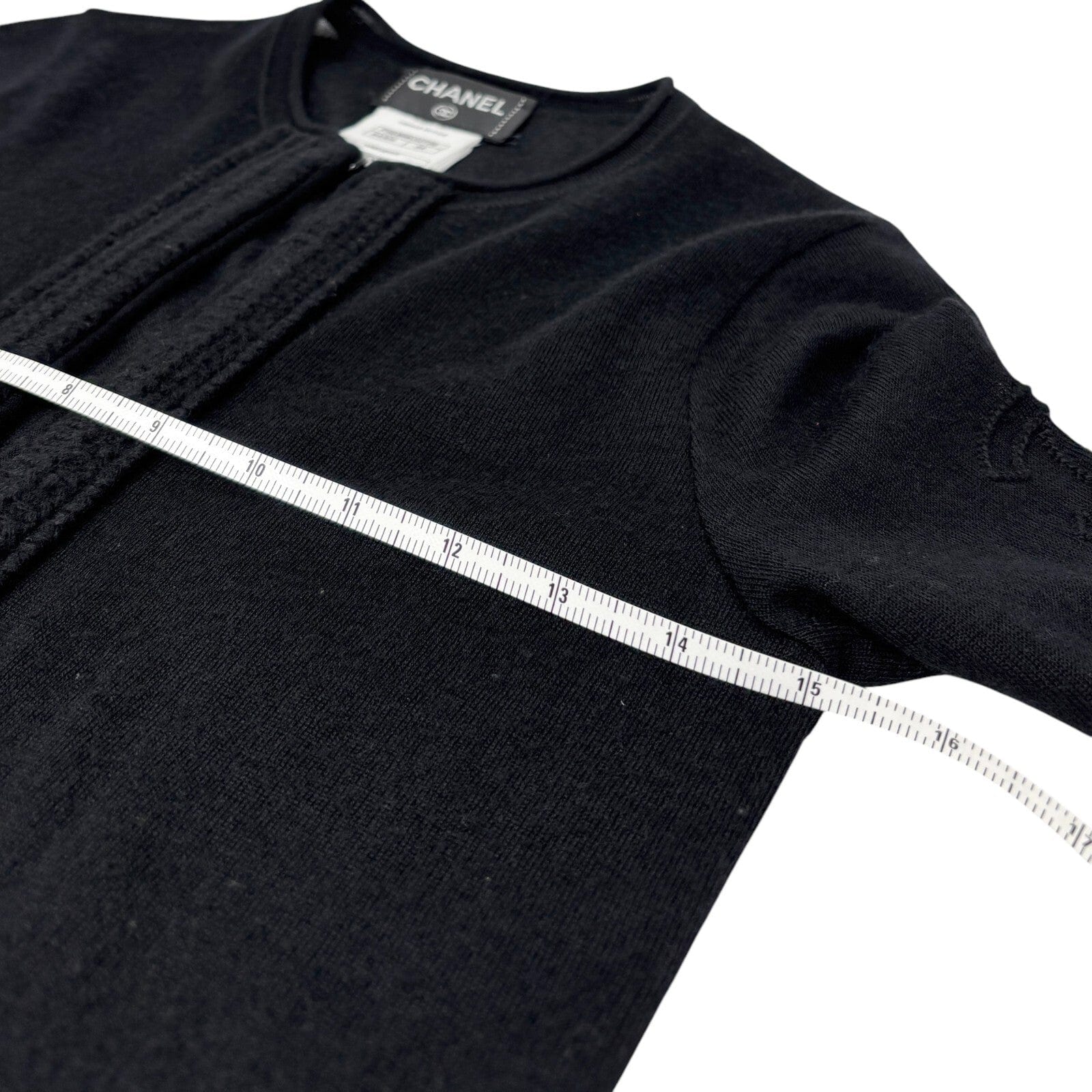 Luxury Promise Japan CHANEL Vintage P39389 CC Logo Cardigan #34 Sweater Knit Top Black Cashmere