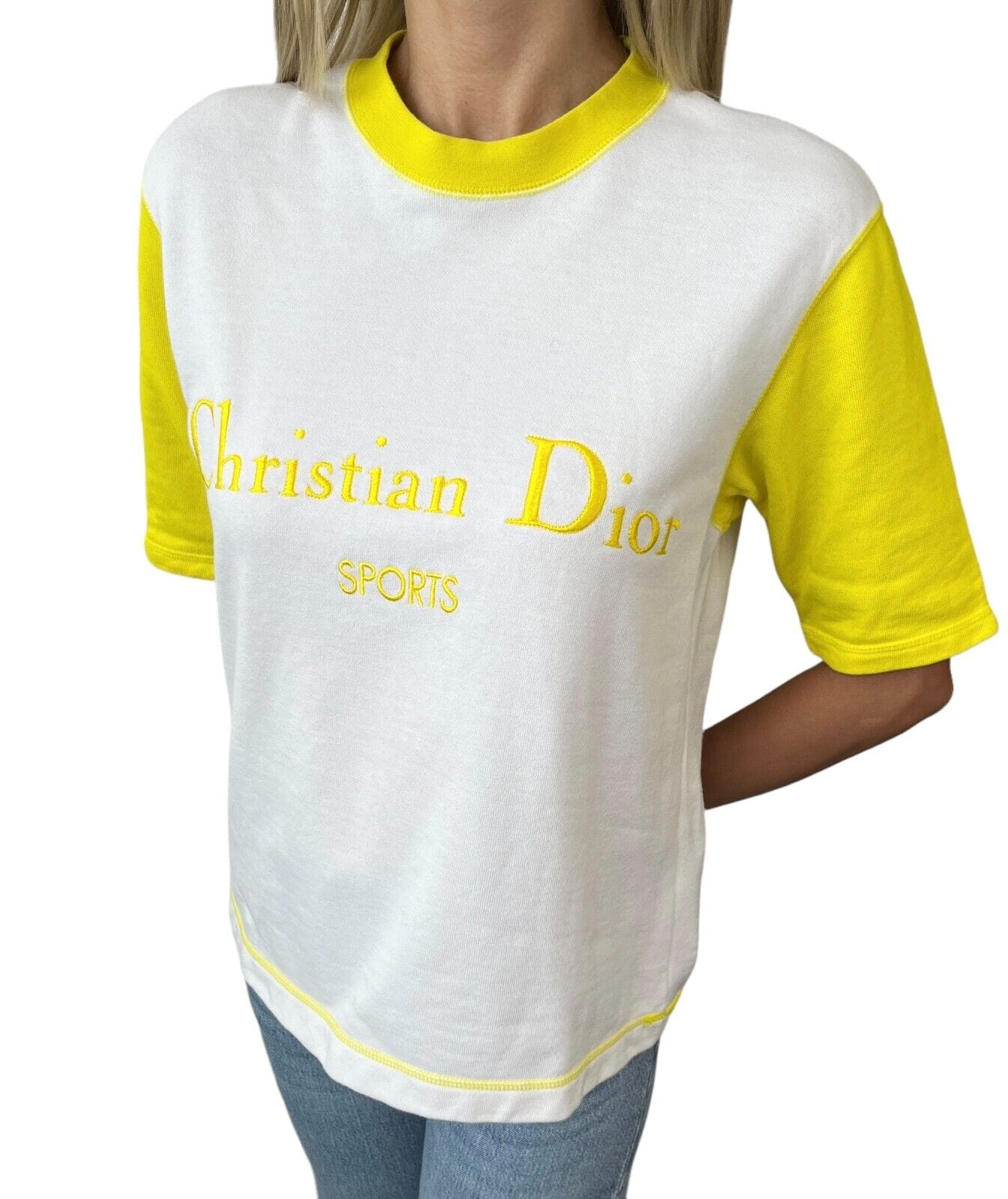 Luxury Promise Japan Christian Dior Sports Vintage Big Logo Sweatshirt Top #L Yellow Cotton Rank AB