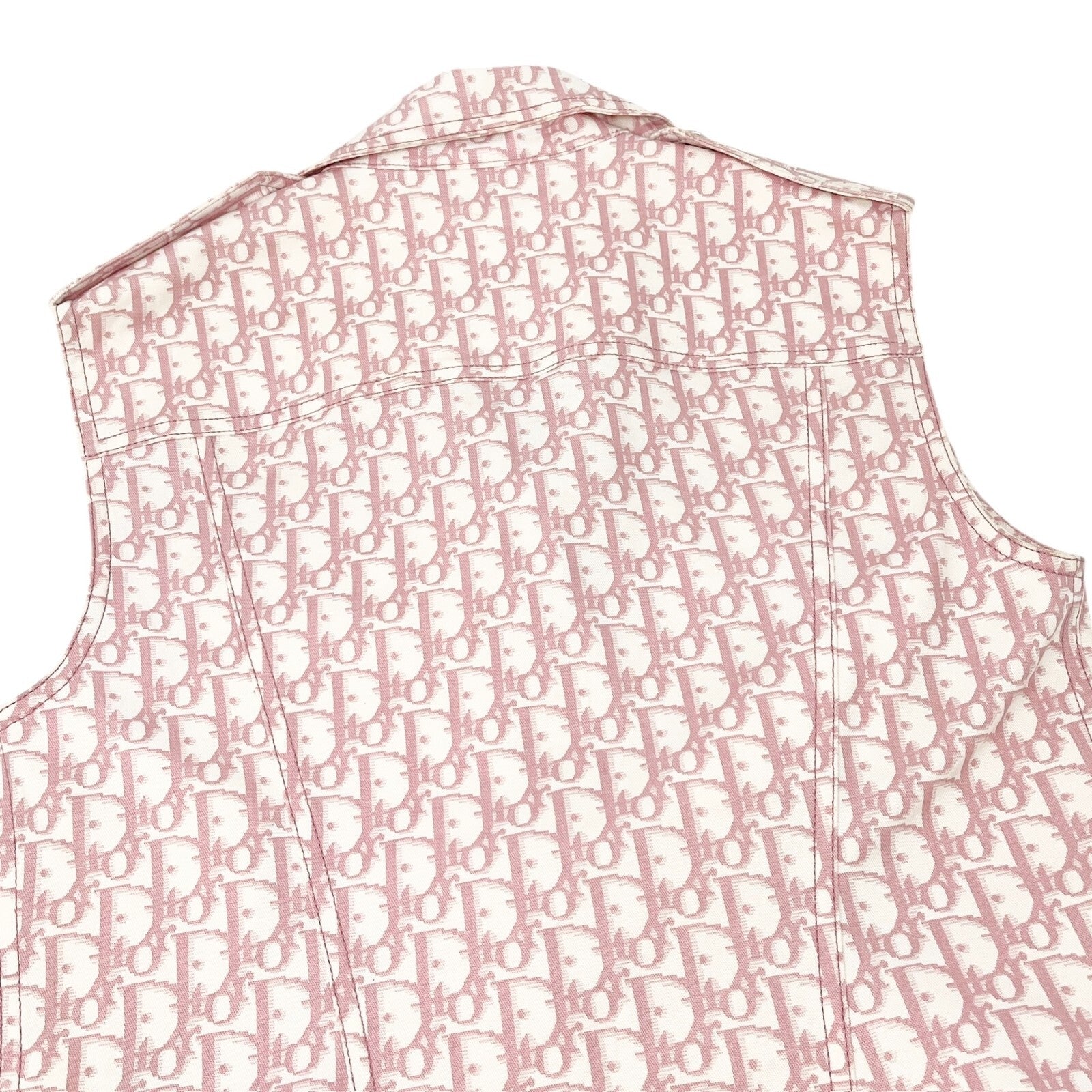 Luxury Promise Japan Christian Dior Vintage 2004 Trotter Monogram Vest Jacket #38 Pink White Cotton