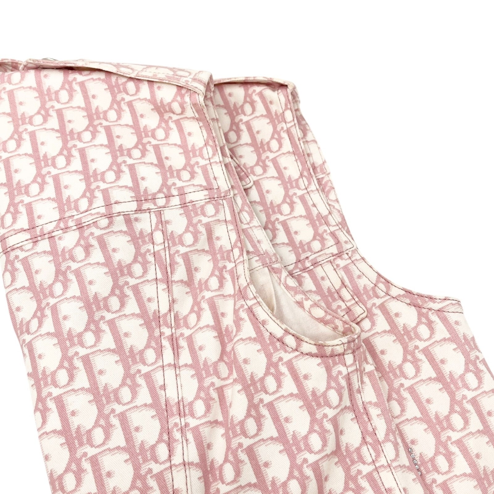 Luxury Promise Japan Christian Dior Vintage 2004 Trotter Monogram Vest Jacket #38 Pink White Cotton