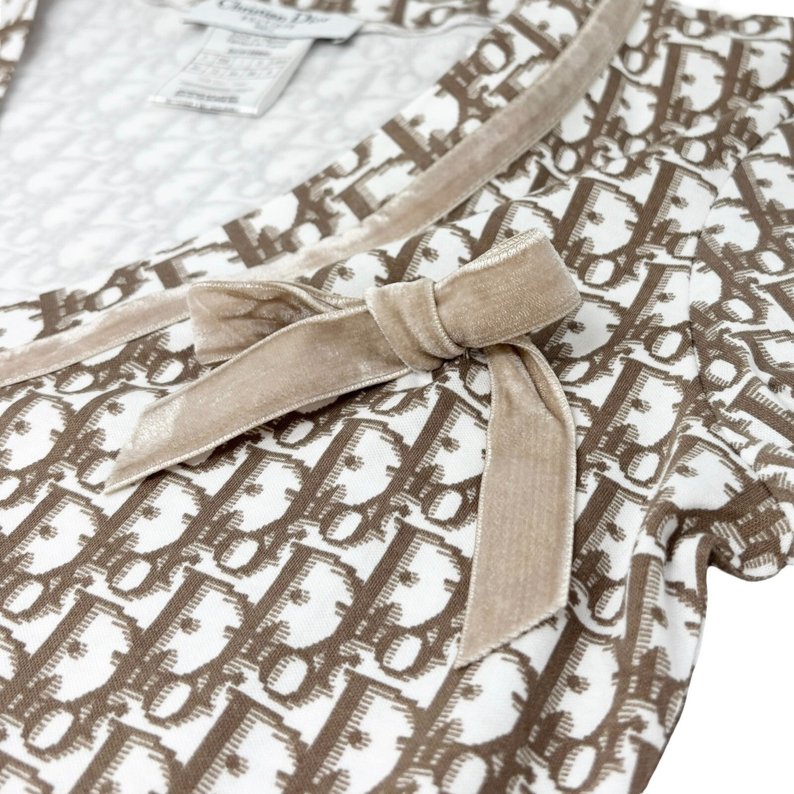 Luxury Promise Japan Christian Dior Vintage 2005 Trotter Monogram V-neck T-shirt Top Cream Ribbon