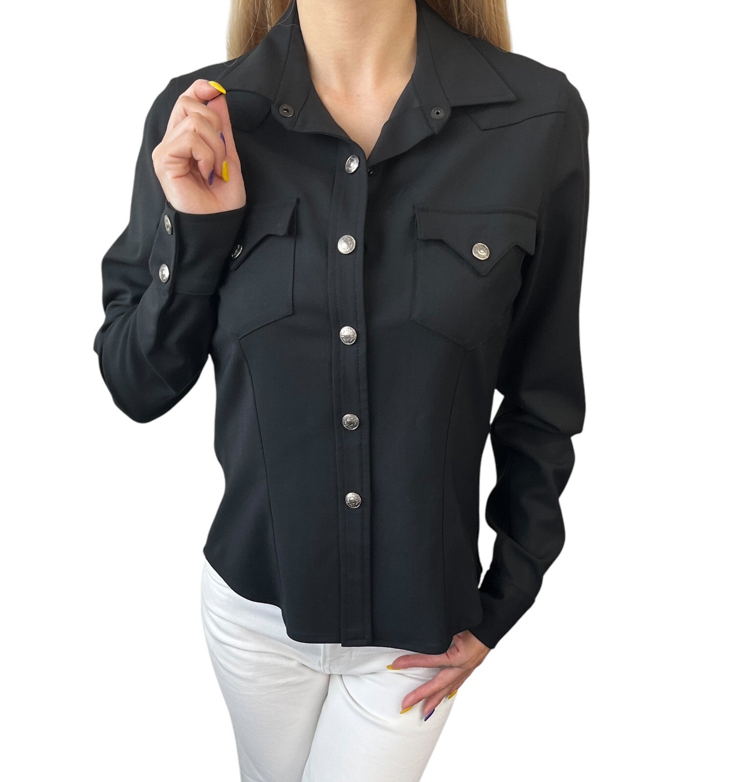 Luxury Promise Japan Christian Dior Vintage Logo Shirt Jacket Top #36 Snap Button Black Viscose Wool