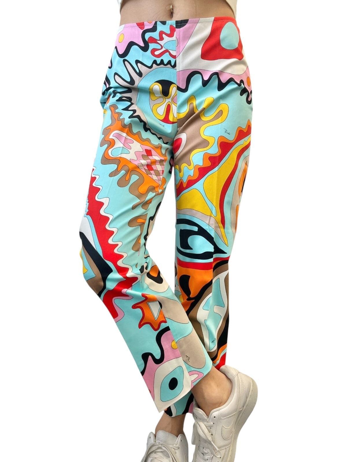 Luxury Promise Japan EMILIO PUCCI Vintage Logo Pants #40 Multicolor Zip Cotton Bottoms Slit
