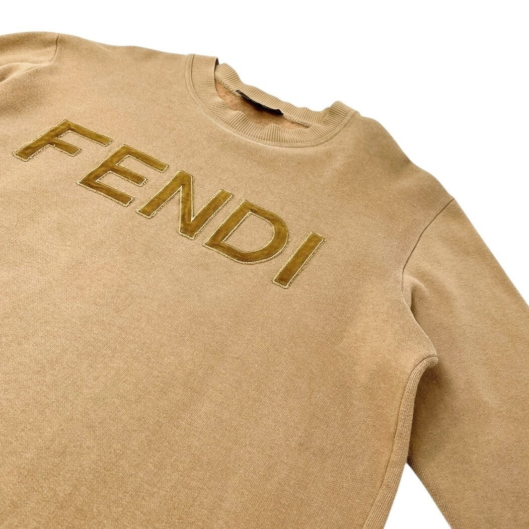 Luxury Promise Japan FENDI Vintage Big Logo Sweatshirt Top #38 Brown Cotton Velvet Long Sleeve