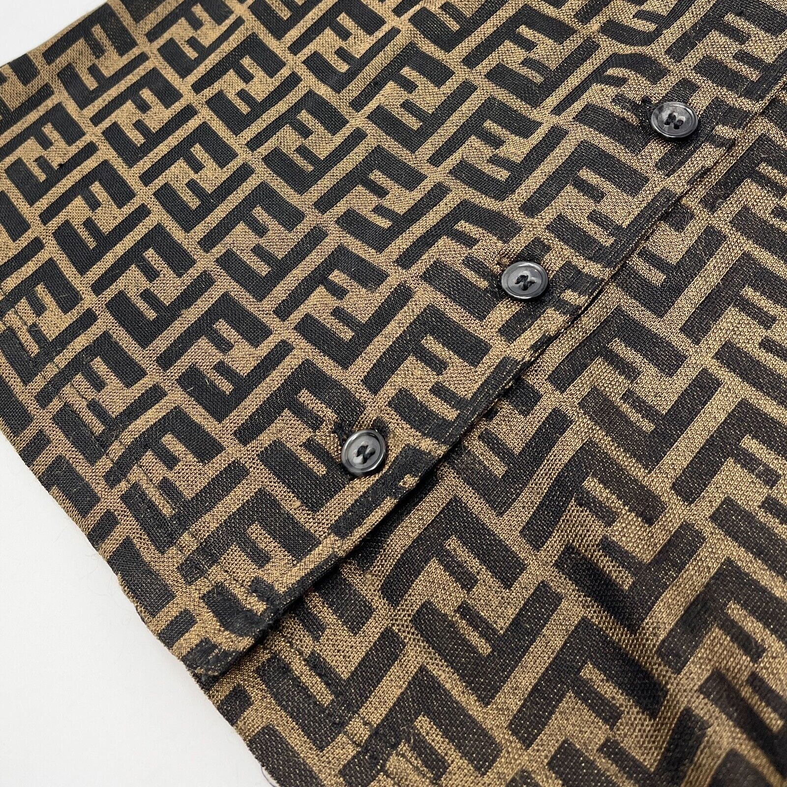 Luxury Promise Japan FENDI Vintage Zucca Monogram Logo Shirt Top #36 Button Brown Rayon Rank AB