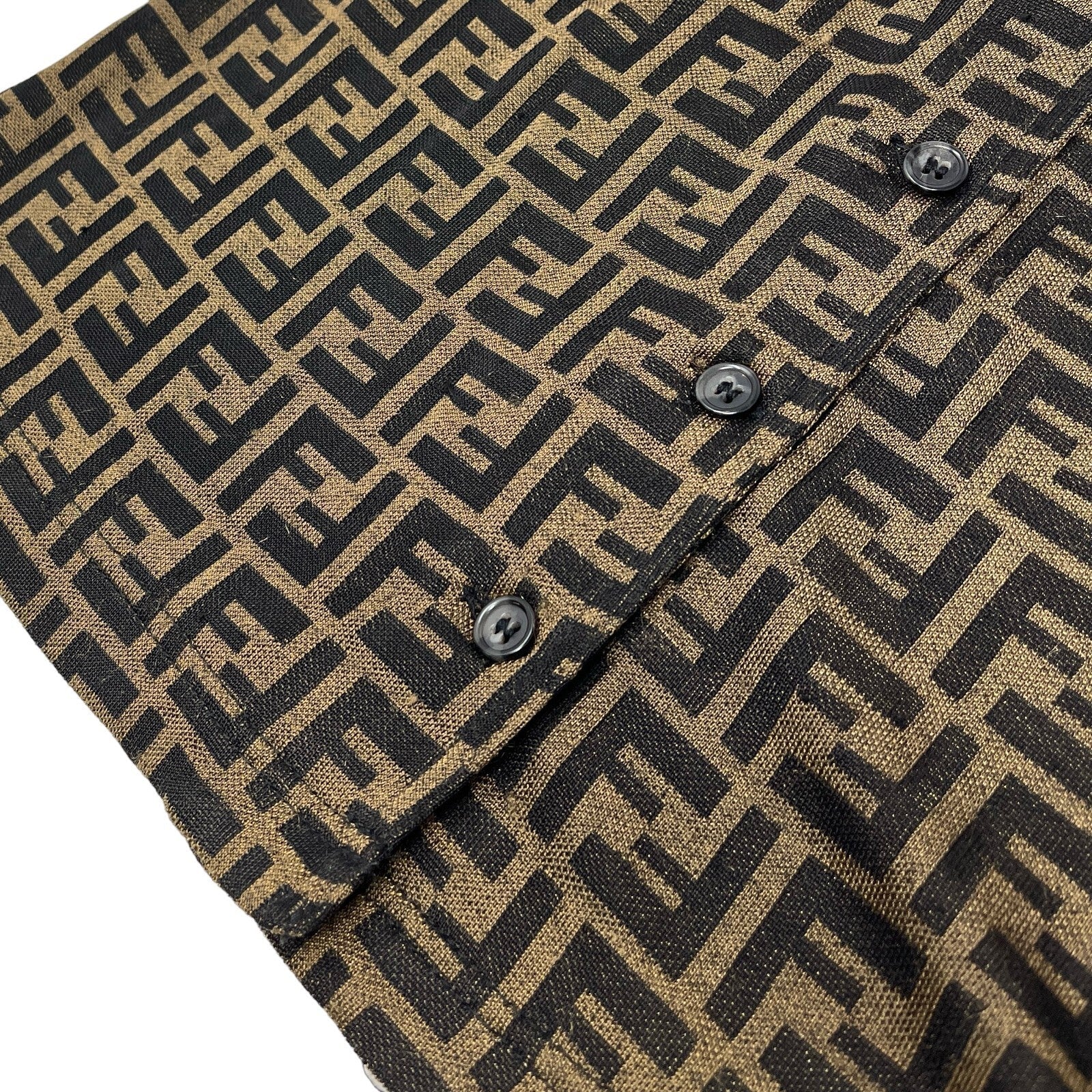 Luxury Promise Japan FENDI Vintage Zucca Monogram Logo Shirt Top #36 Button Brown Rayon Rank AB
