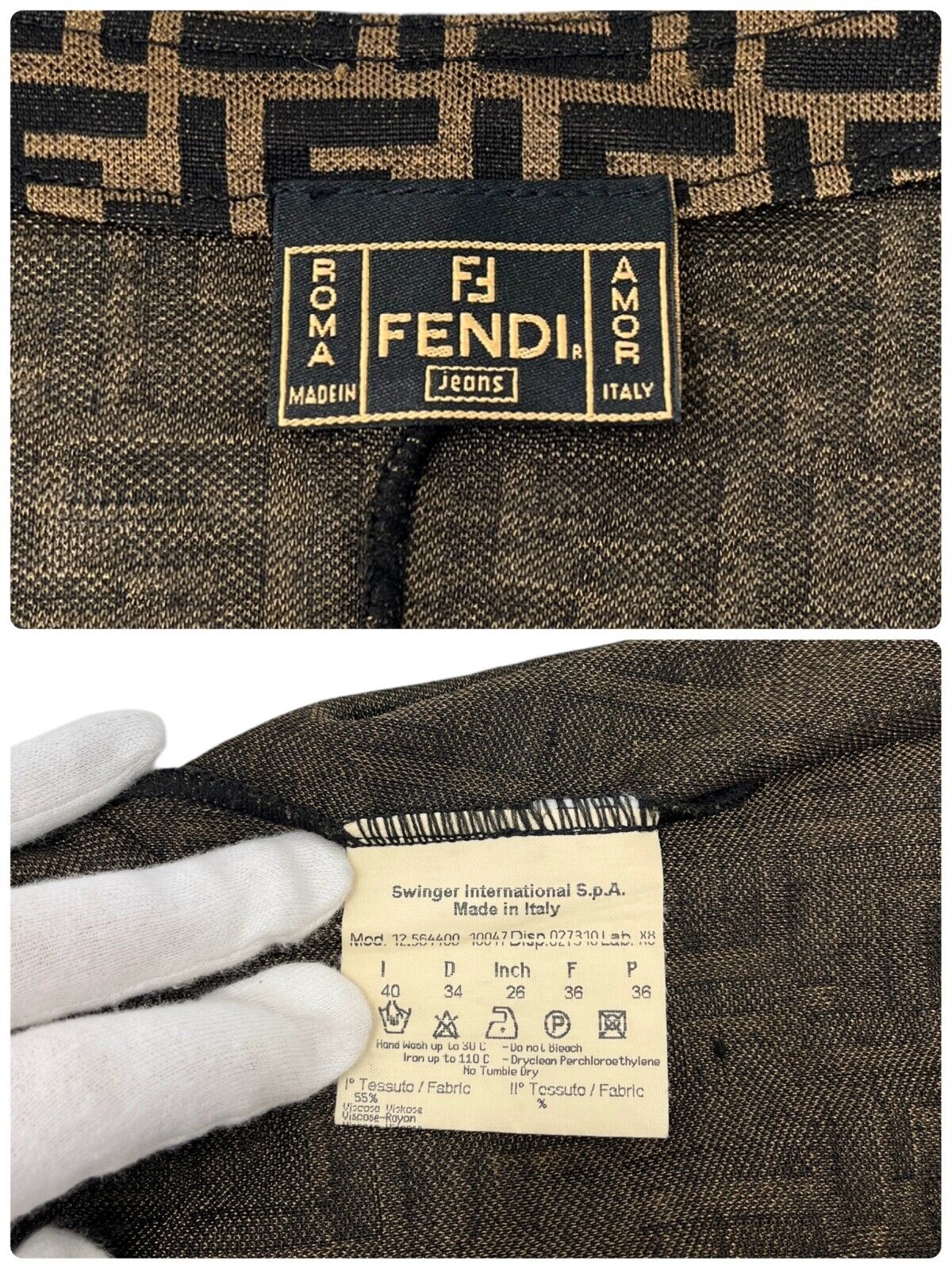 Luxury Promise Japan FENDI Vintage Zucca Monogram Logo Shirt Top #36 Button Brown Rayon Rank AB