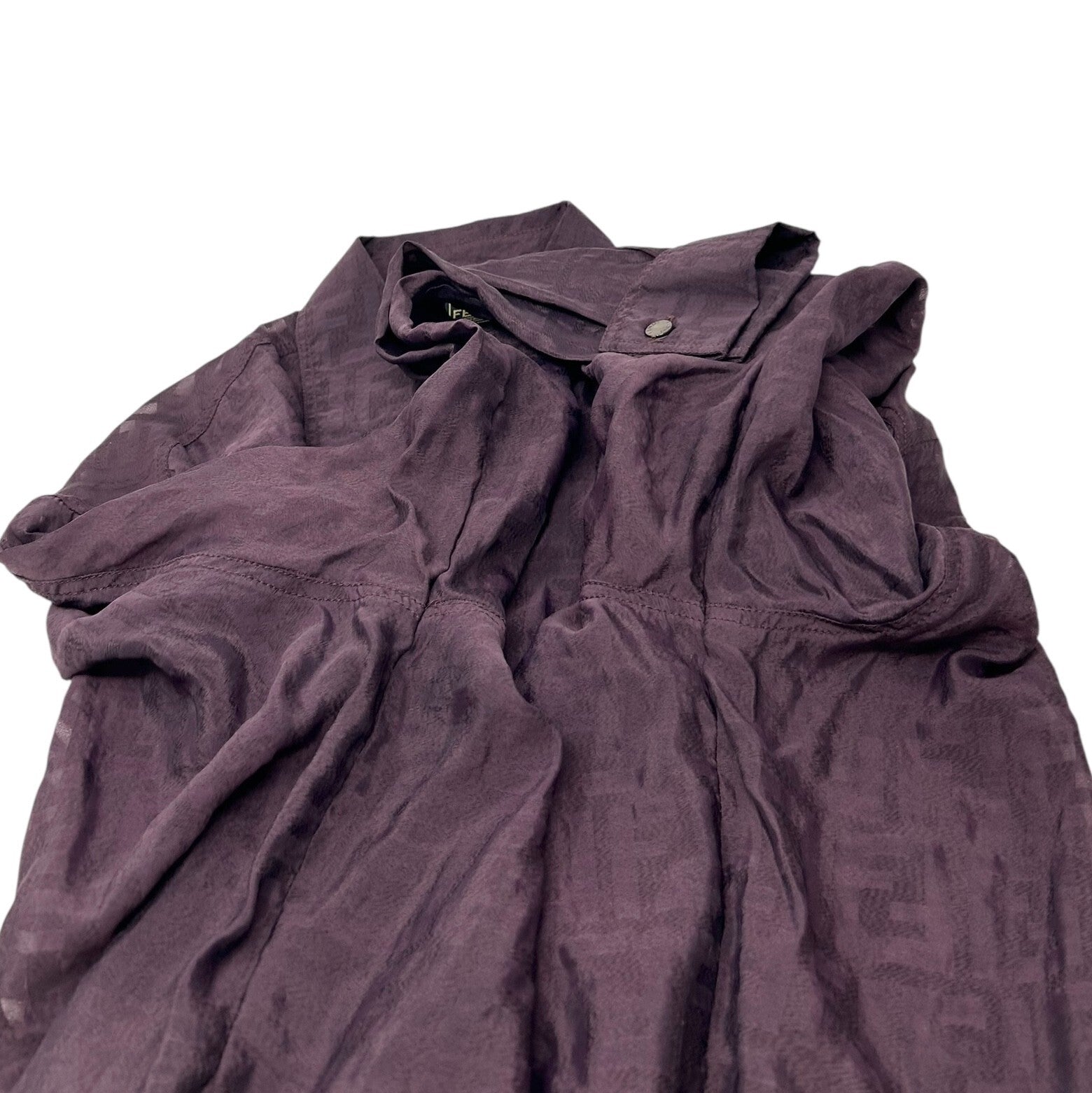 Luxury Promise Japan FENDI Vintage Zucca Monogram See-through Shirt Top #40 Button Purple Viscose