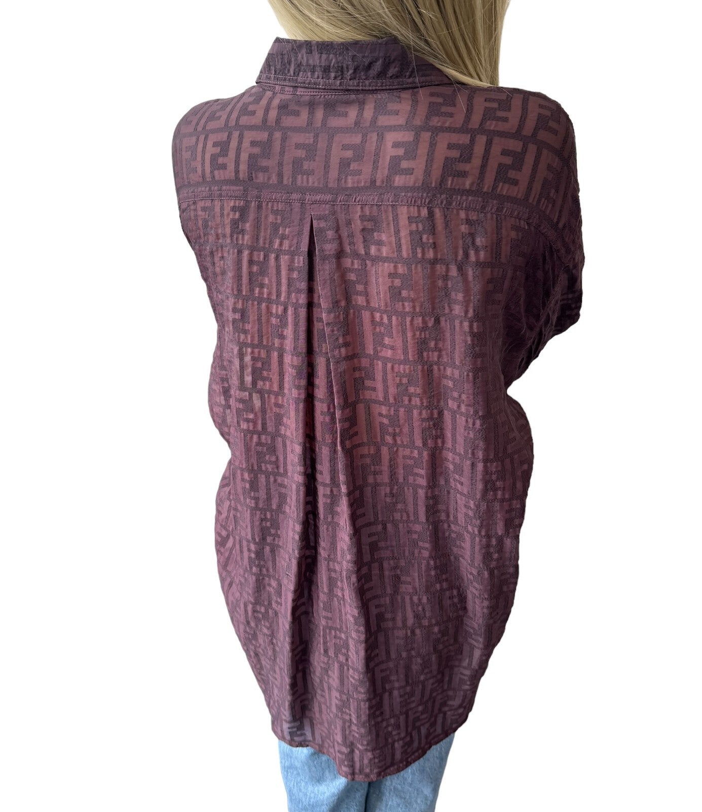 Luxury Promise Japan FENDI Vintage Zucca Monogram See-through Shirt Top #40 Button Purple Viscose