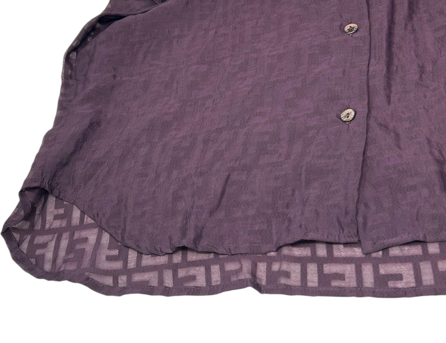Luxury Promise Japan FENDI Vintage Zucca Monogram See-through Shirt Top #40 Button Purple Viscose