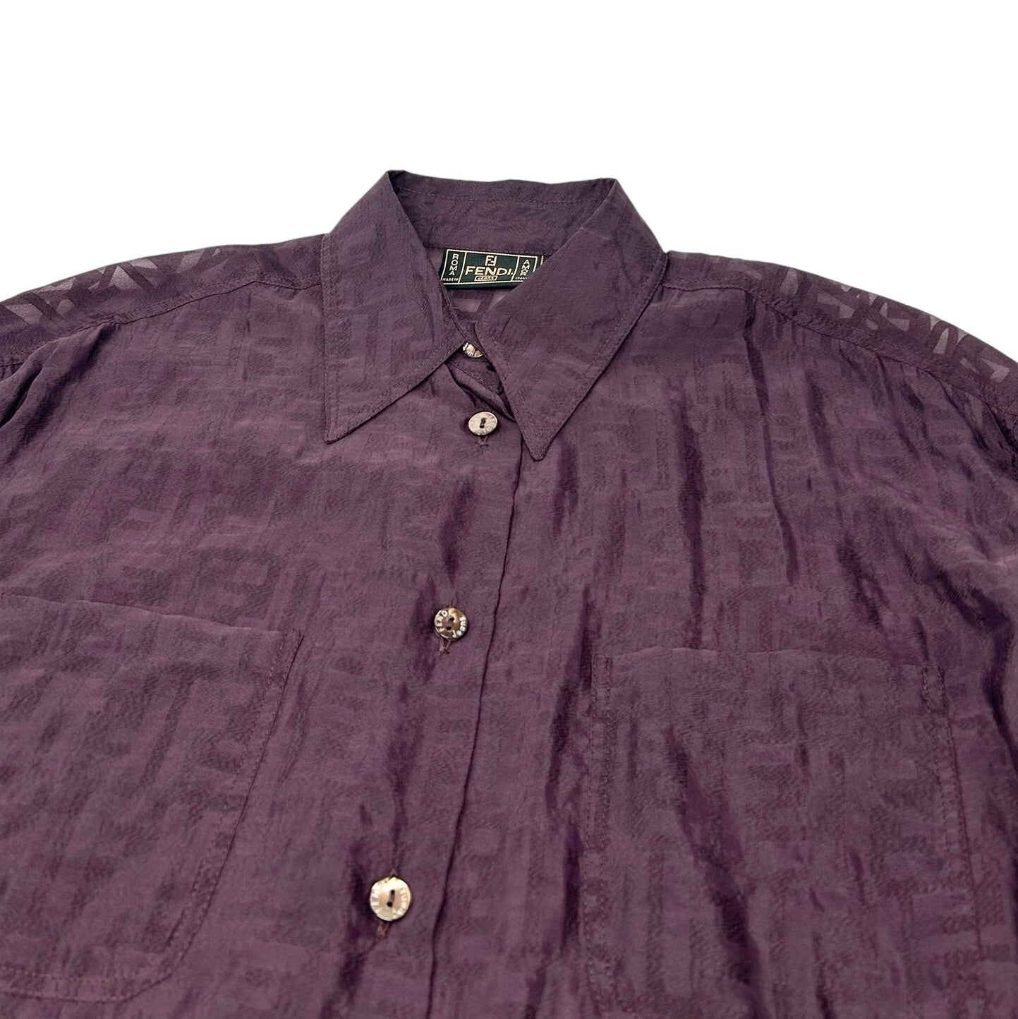 Luxury Promise Japan FENDI Vintage Zucca Monogram See-through Shirt Top #40 Button Purple Viscose