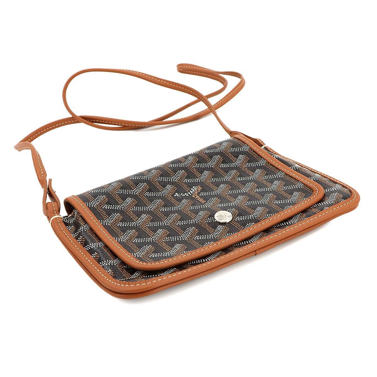 Luxury Promise Japan GOYARD Plumet Pocket Wallet Shoulder Bag PVC Leather Black Purse 90269150