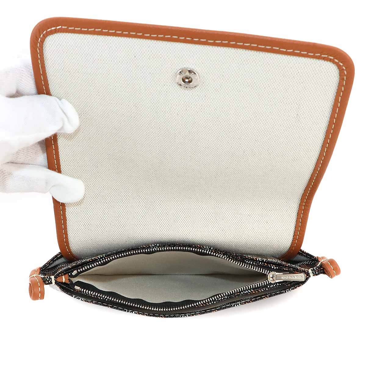 Luxury Promise Japan GOYARD Plumet Pocket Wallet Shoulder Bag PVC Leather Black Purse 90269150