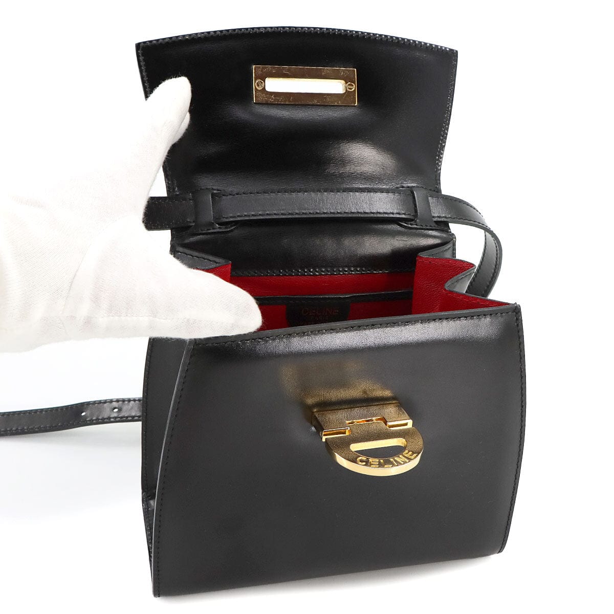 Luxury Promise Japan CELINE Hand Shoulder Bag Leather Black Vintage Purse 90272674