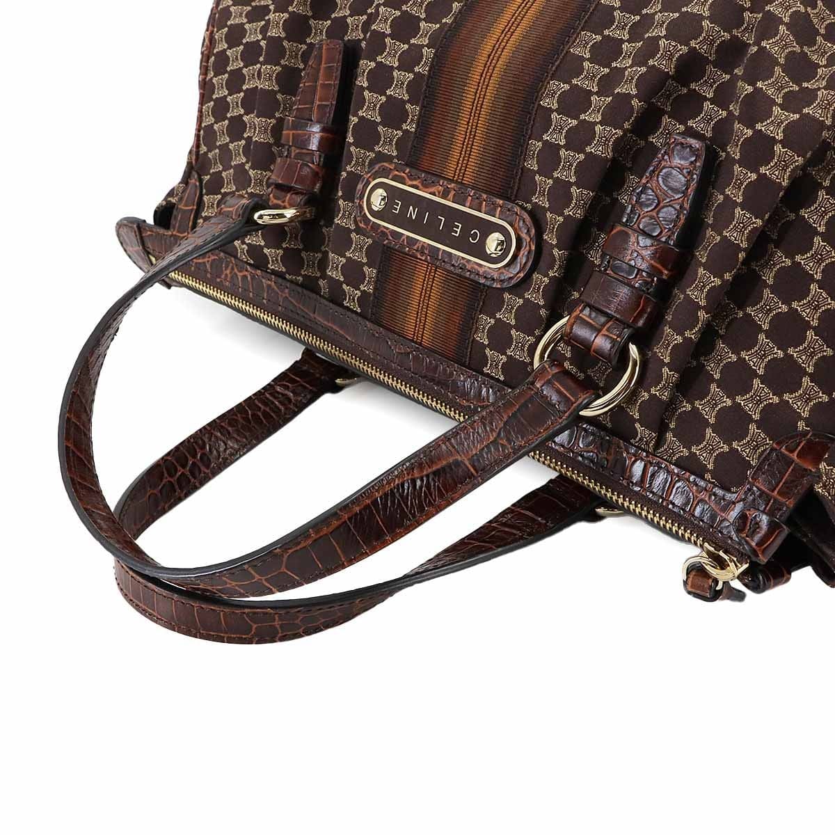 Luxury Promise Japan CELINE Macadam Hand Bag Canvas Leather Dark Brown Vintage Purse 90291694