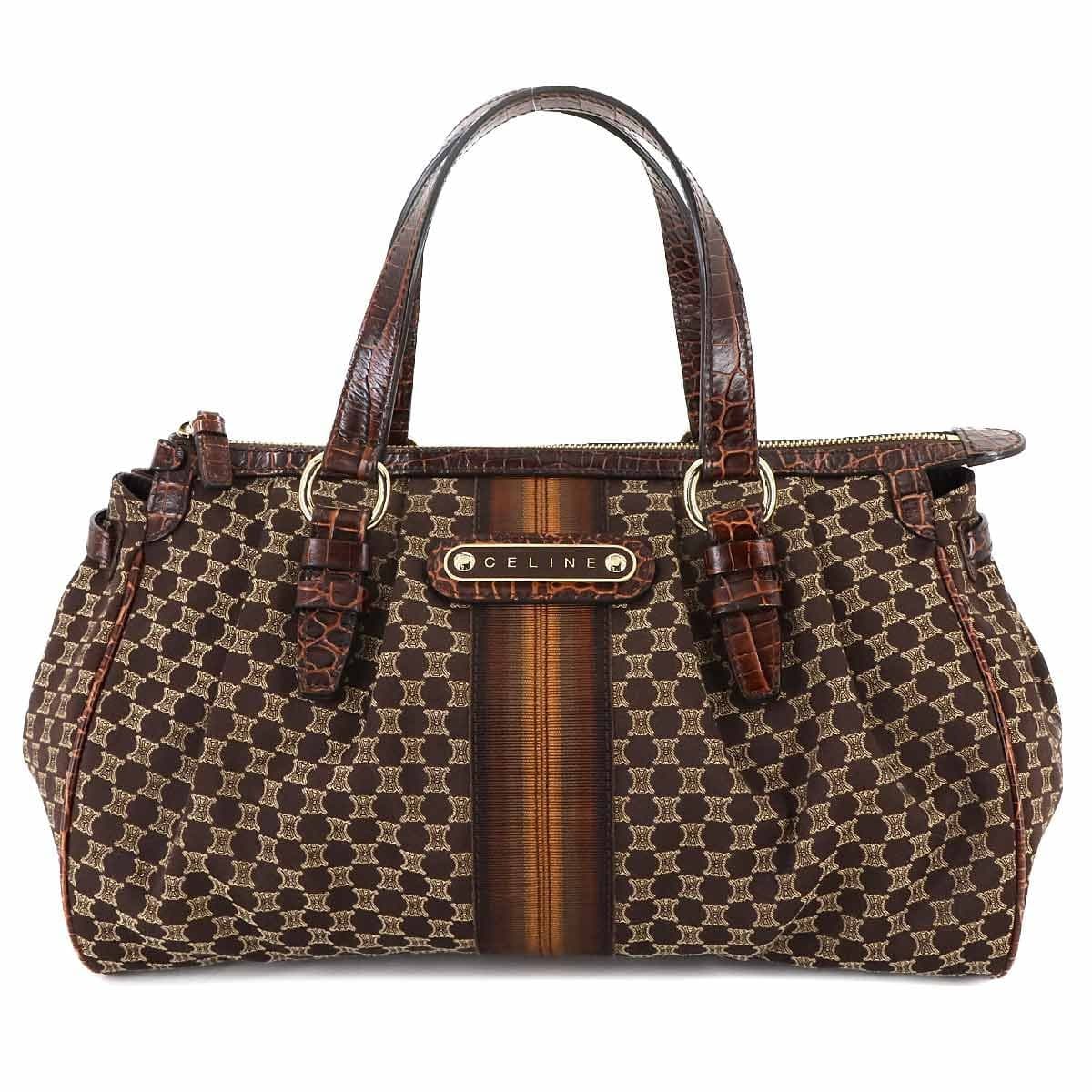 Luxury Promise Japan CELINE Macadam Hand Bag Canvas Leather Dark Brown Vintage Purse 90291694