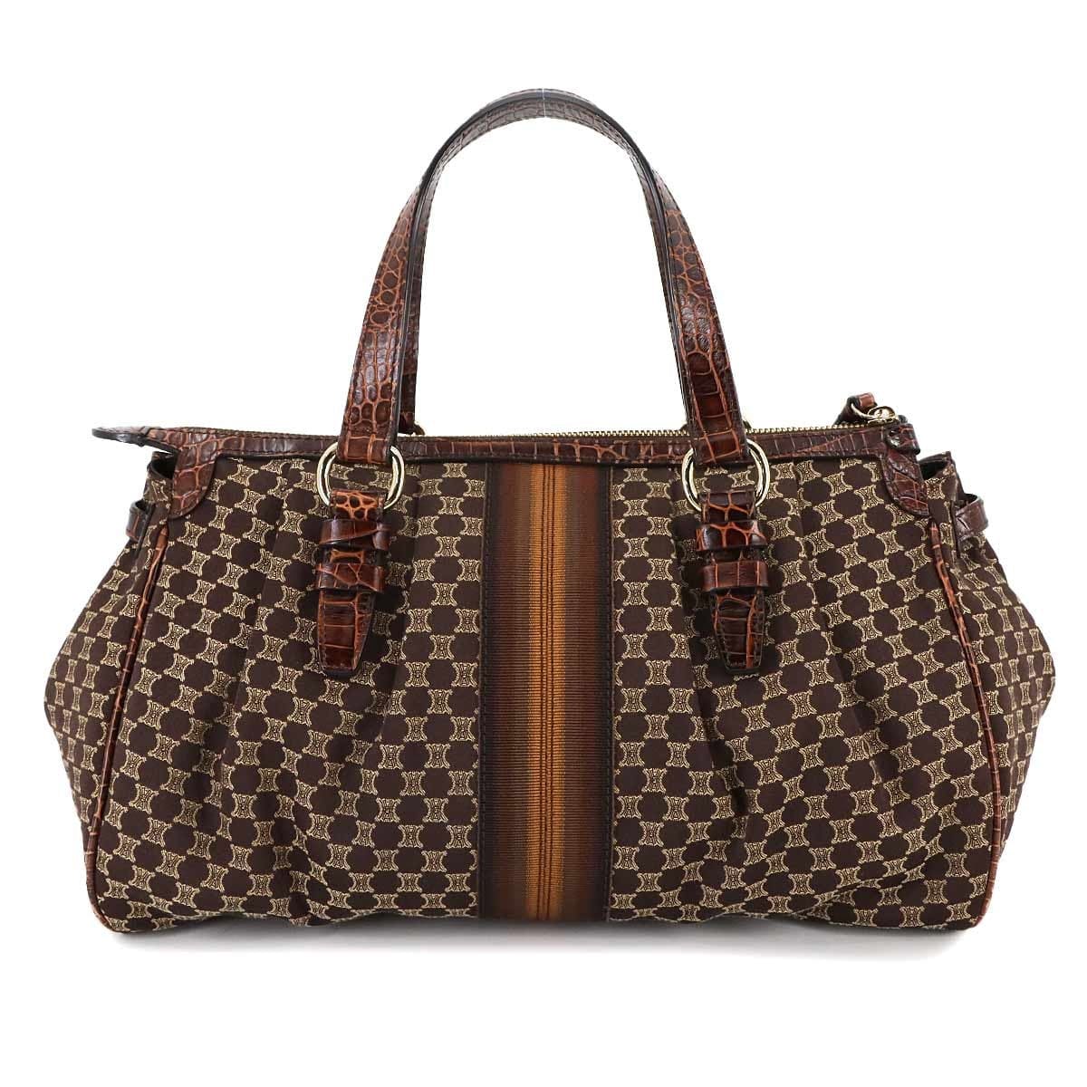 Luxury Promise Japan CELINE Macadam Hand Bag Canvas Leather Dark Brown Vintage Purse 90291694