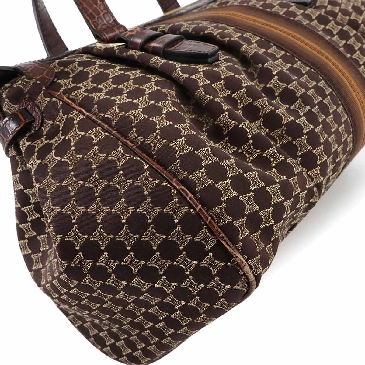 Luxury Promise Japan CELINE Macadam Hand Bag Canvas Leather Dark Brown Vintage Purse 90291694