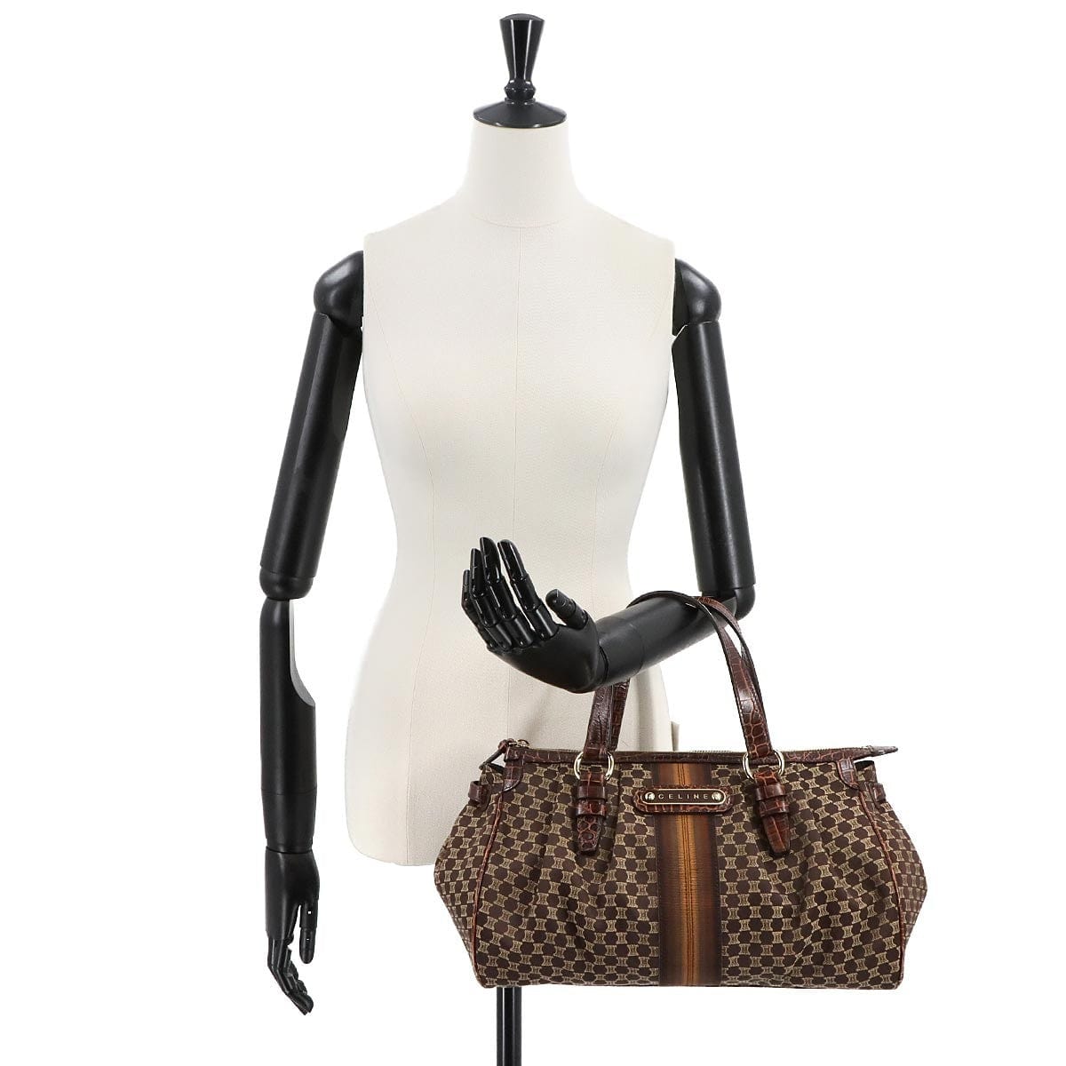 Luxury Promise Japan CELINE Macadam Hand Bag Canvas Leather Dark Brown Vintage Purse 90291694