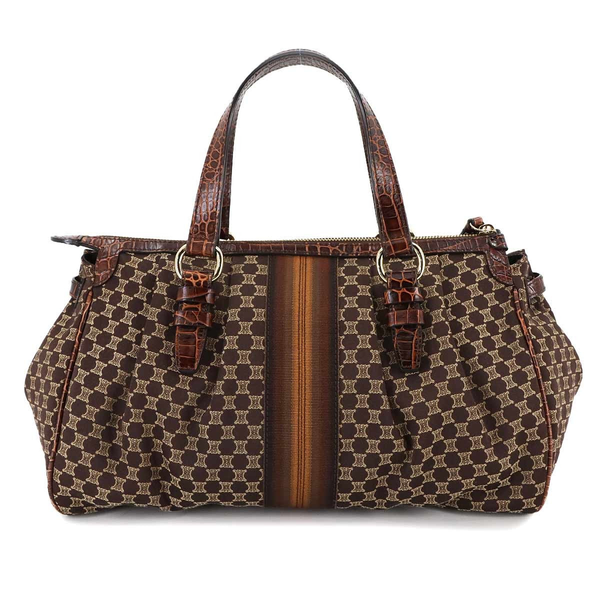 Luxury Promise Japan CELINE Macadam Hand Bag Canvas Leather Dark Brown Vintage Purse 90291694