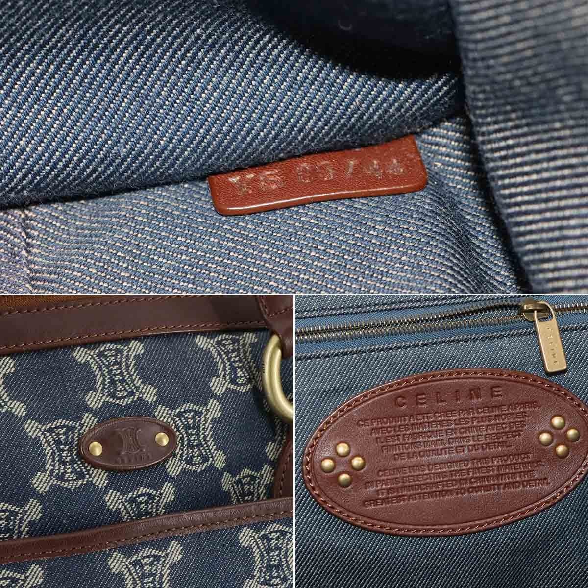 Luxury Promise Japan CELINE Macadam Hand Bag Denim Leather Blue Brown Purse 90289266