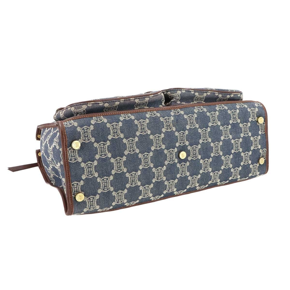 Luxury Promise Japan CELINE Macadam Hand Bag Denim Leather Blue Brown Purse 90289266