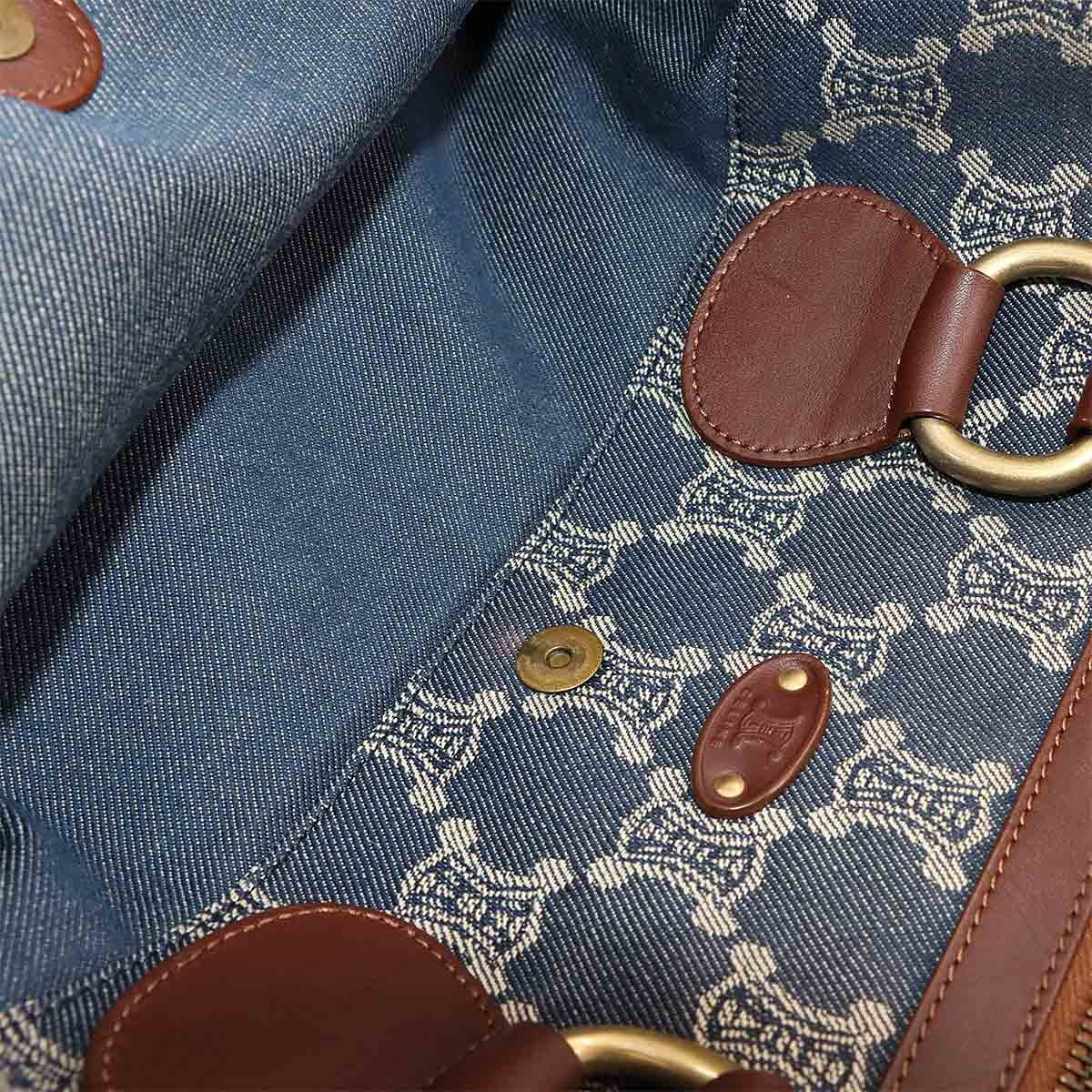 Luxury Promise Japan CELINE Macadam Hand Bag Denim Leather Blue Brown Purse 90289266