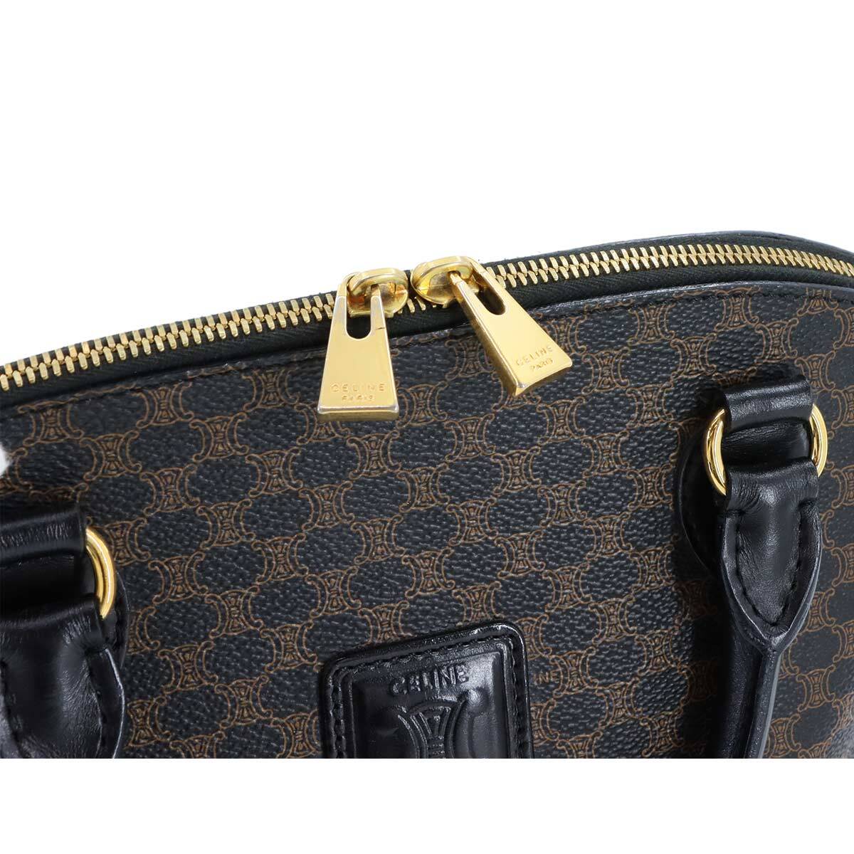 Luxury Promise Japan CELINE Macadam Hand Bag Leather PVC Black Brown Vintage Purse 90282211