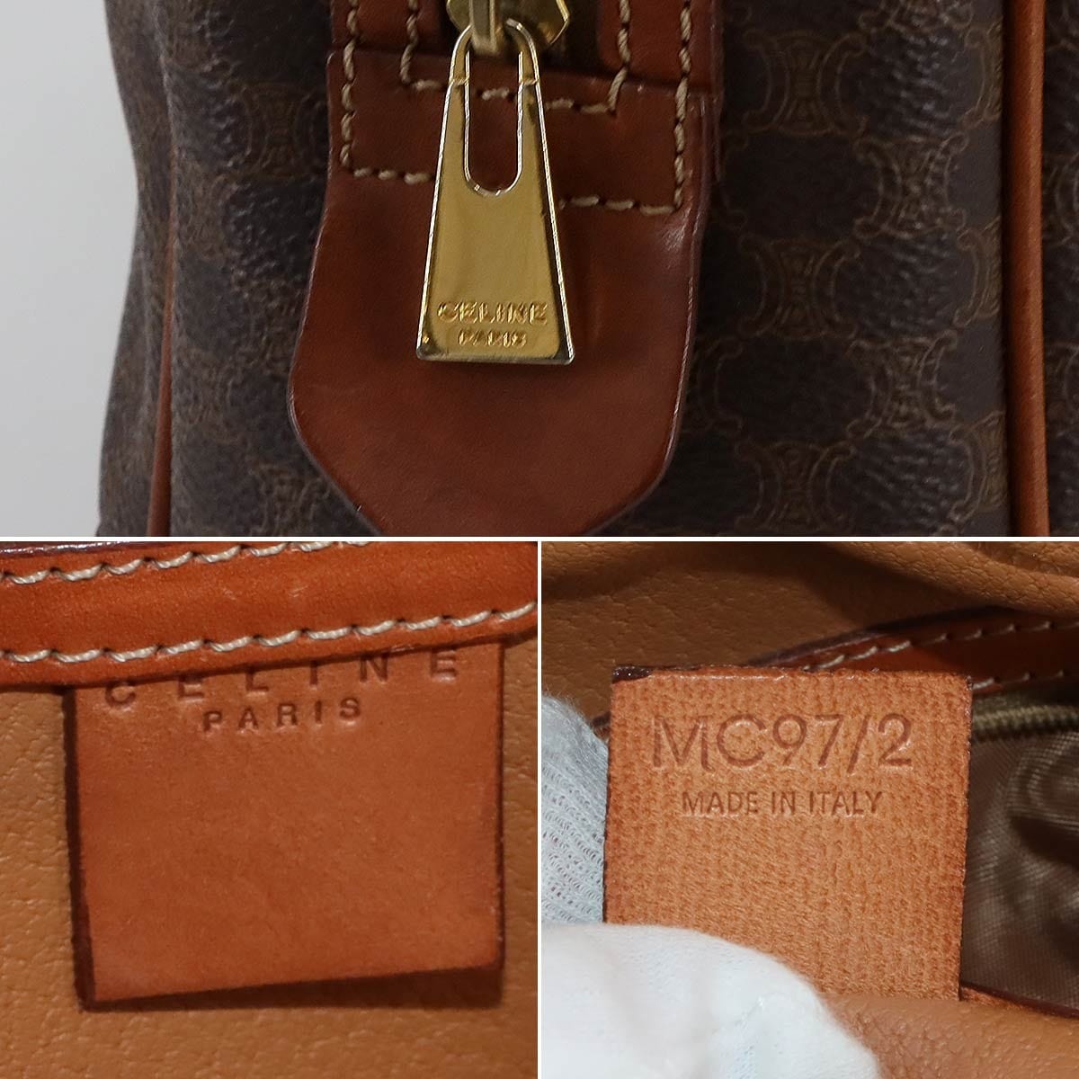 Luxury Promise Japan CELINE Macadam Hand Bag PVC Leather Brown Vintage 90289272