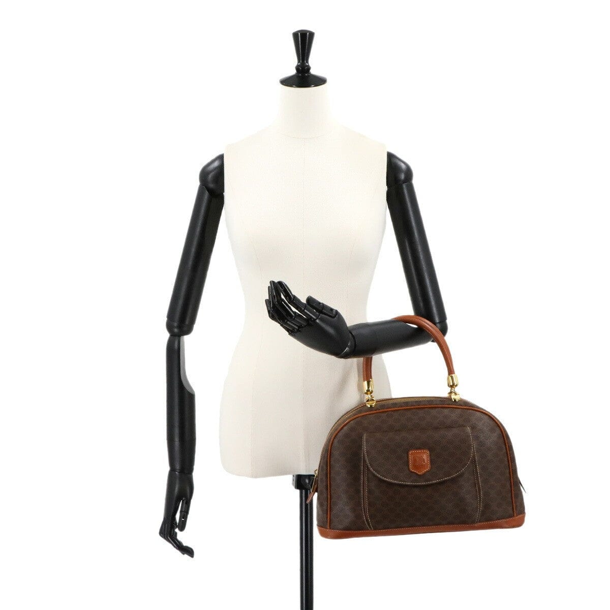 Luxury Promise Japan CELINE Macadam Hand Bag PVC Leather Brown Vintage 90289272