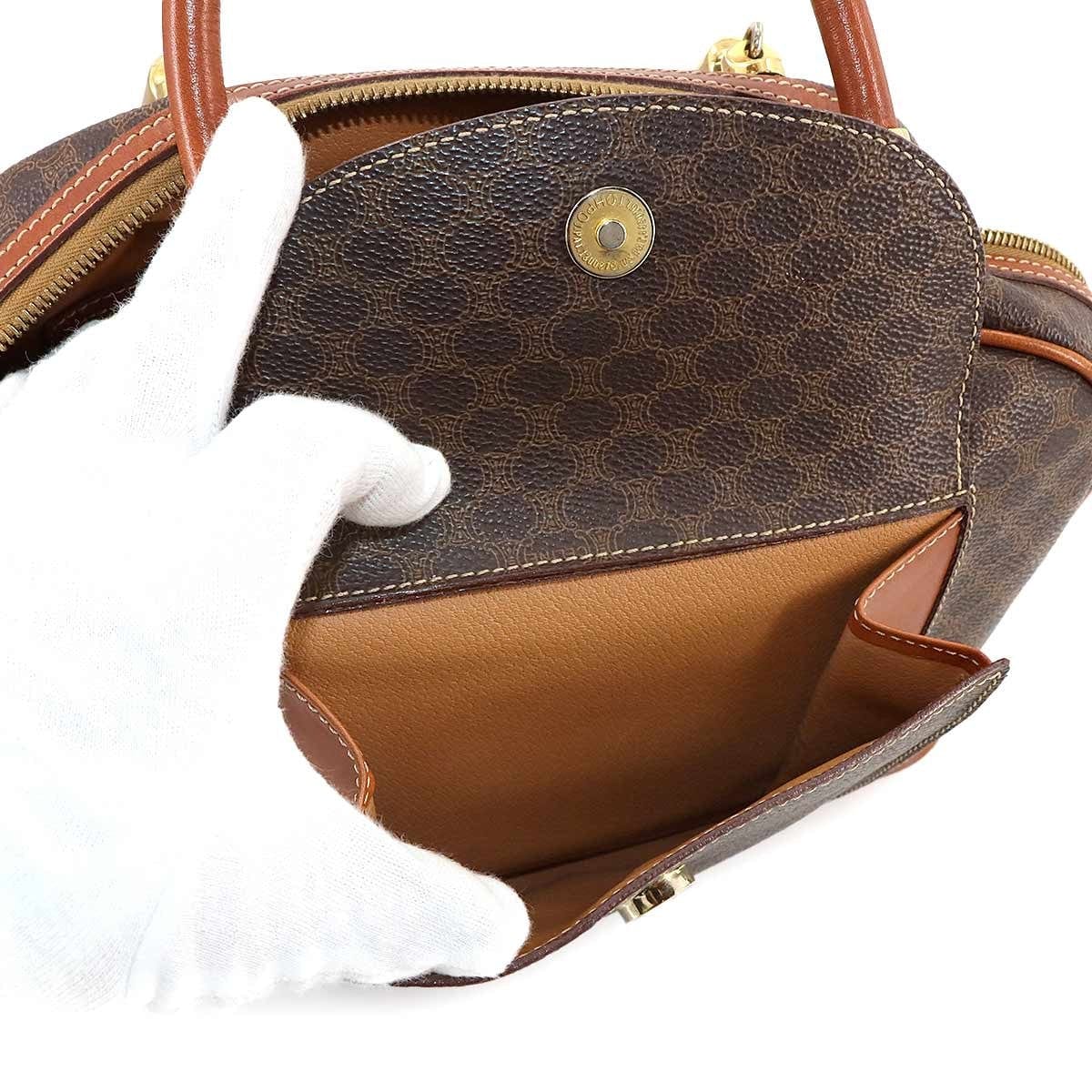 Luxury Promise Japan CELINE Macadam Hand Bag PVC Leather Brown Vintage 90289272