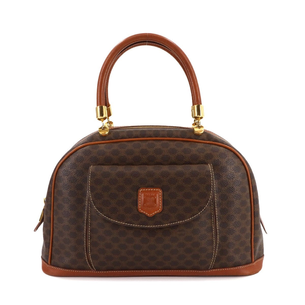 Luxury Promise Japan CELINE Macadam Hand Bag PVC Leather Brown Vintage 90289272