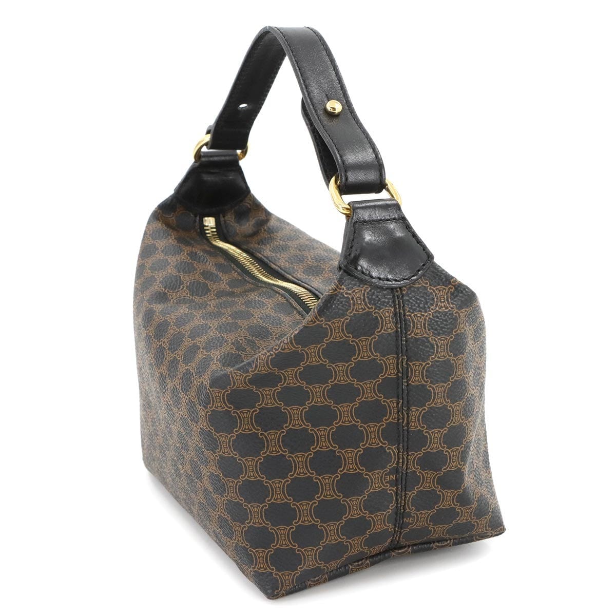 Luxury Promise Japan CELINE Macadam Hand Vanity Bag PVC Leather Black Brown Purse Vintage 90276025