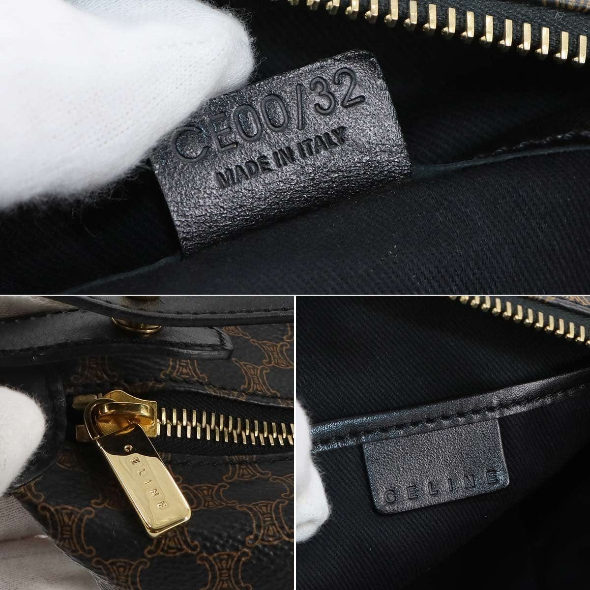 Luxury Promise Japan CELINE Macadam Hand Vanity Bag PVC Leather Black Brown Purse Vintage 90276025