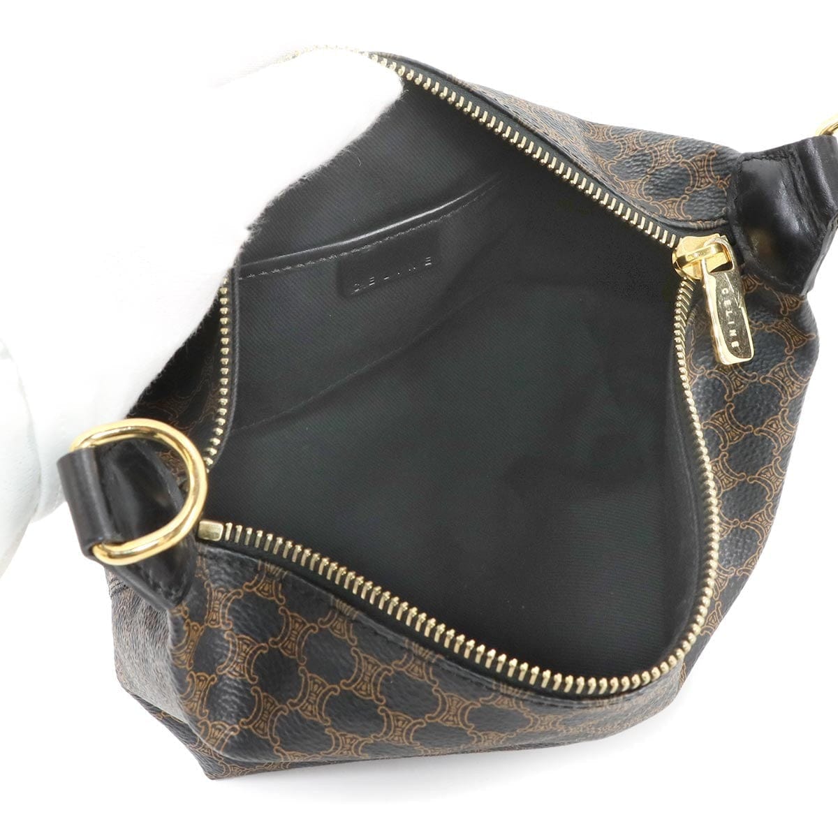 Luxury Promise Japan CELINE Macadam Hand Vanity Bag PVC Leather Black Brown Purse Vintage 90276025