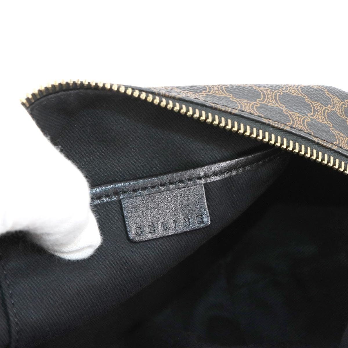 Luxury Promise Japan CELINE Macadam Hand Vanity Bag PVC Leather Black Brown Purse Vintage 90276025