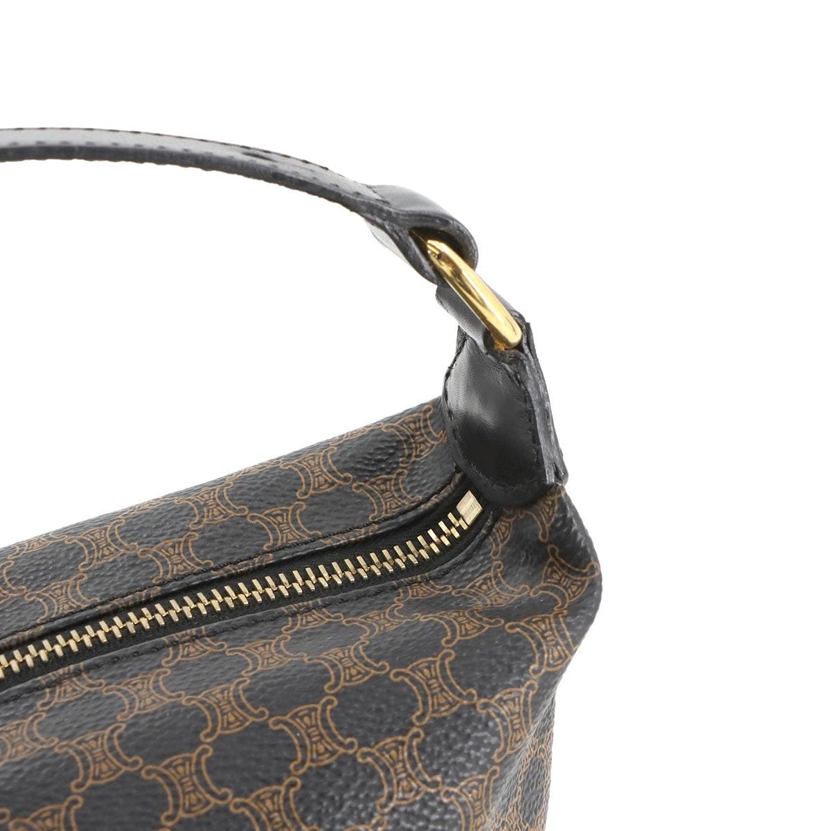 Luxury Promise Japan CELINE Macadam Hand Vanity Bag PVC Leather Black Brown Purse Vintage 90276025