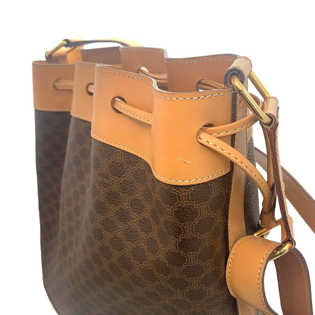 Luxury Promise Japan CELINE Macadam Shoulder Bag Leather PVC Brown Vintage Purse 90282222