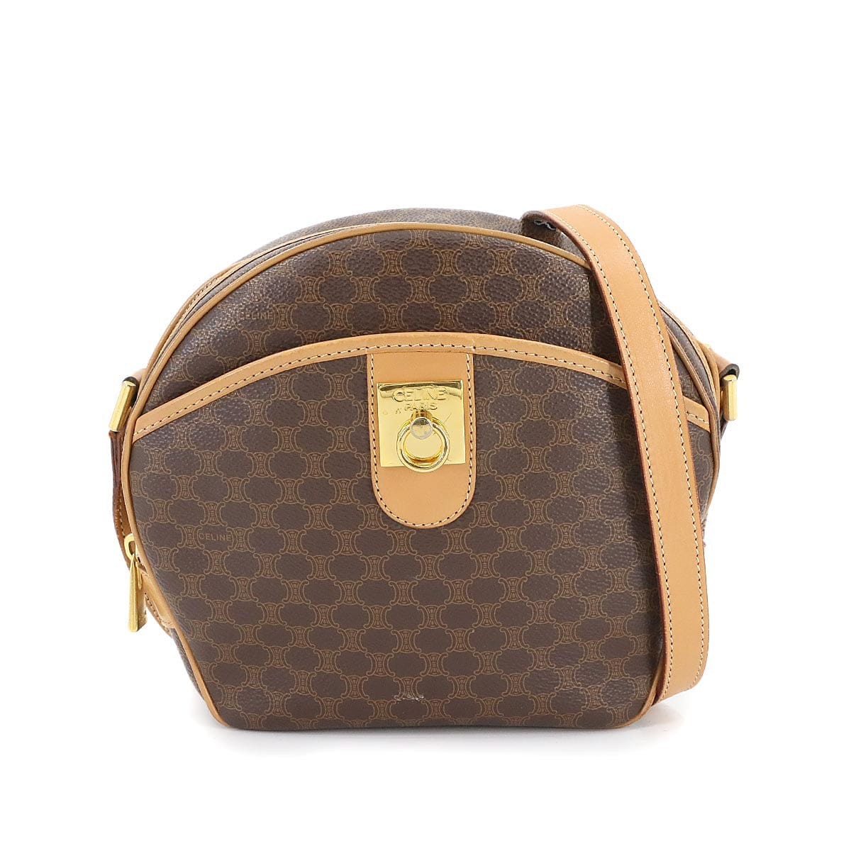 Luxury Promise Japan CELINE Macadam Shoulder Bag Leather PVC Brown Vintage Purse 90289484