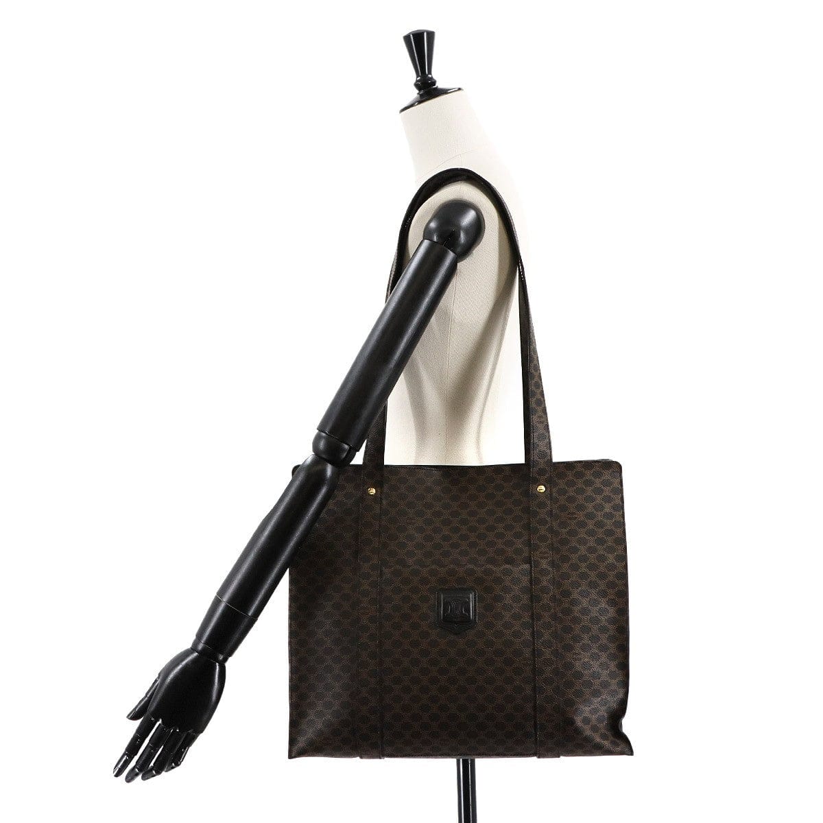 Luxury Promise Japan CELINE Macadam Tote Bag PVC Leather Black Brown Vintage Purse 90289198