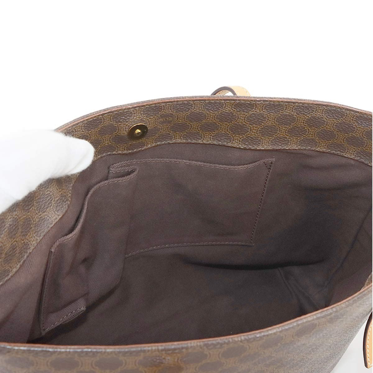 Luxury Promise Japan CELINE Macadam Tote Bag PVC Leather Brown Vintage Purse 90289303