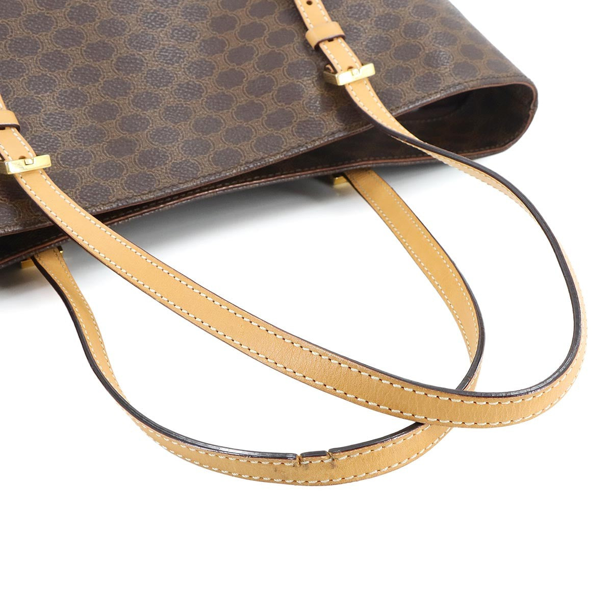 Luxury Promise Japan CELINE Macadam Tote Bag PVC Leather Brown Vintage Purse 90289303