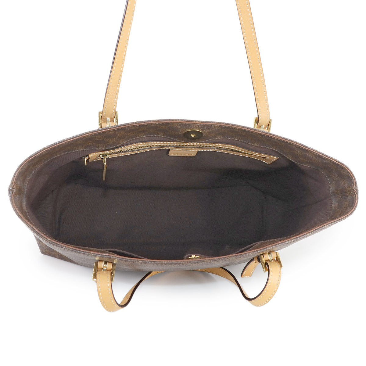 Luxury Promise Japan CELINE Macadam Tote Bag PVC Leather Brown Vintage Purse 90289303