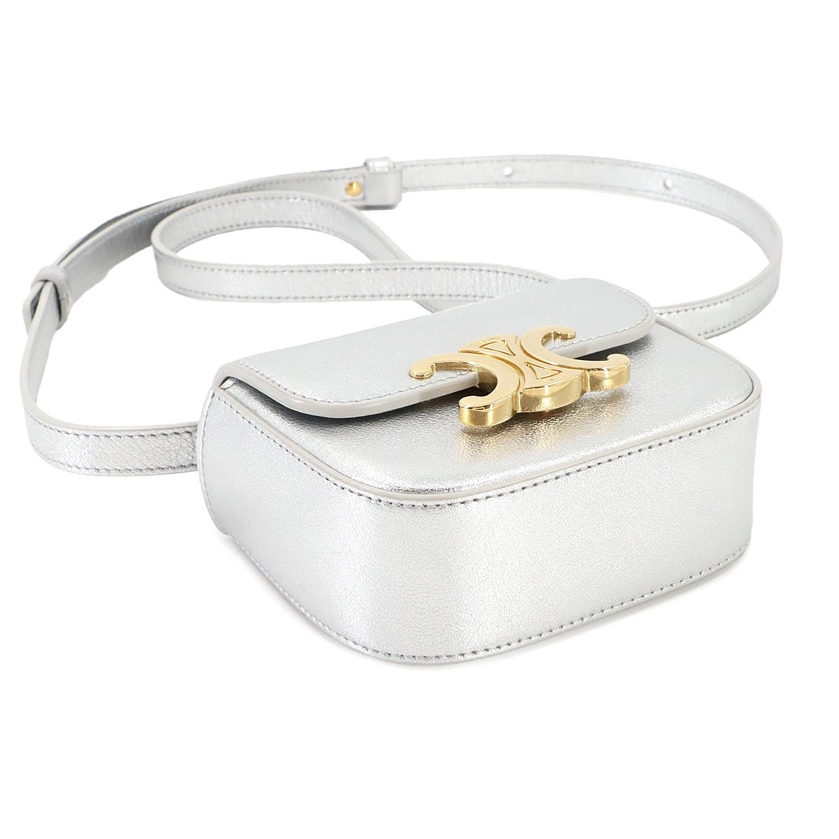 Luxury Promise Japan CELINE Triomphe Claude Mini Shoulder Bag Leather Silver 10I513DPV 90285235