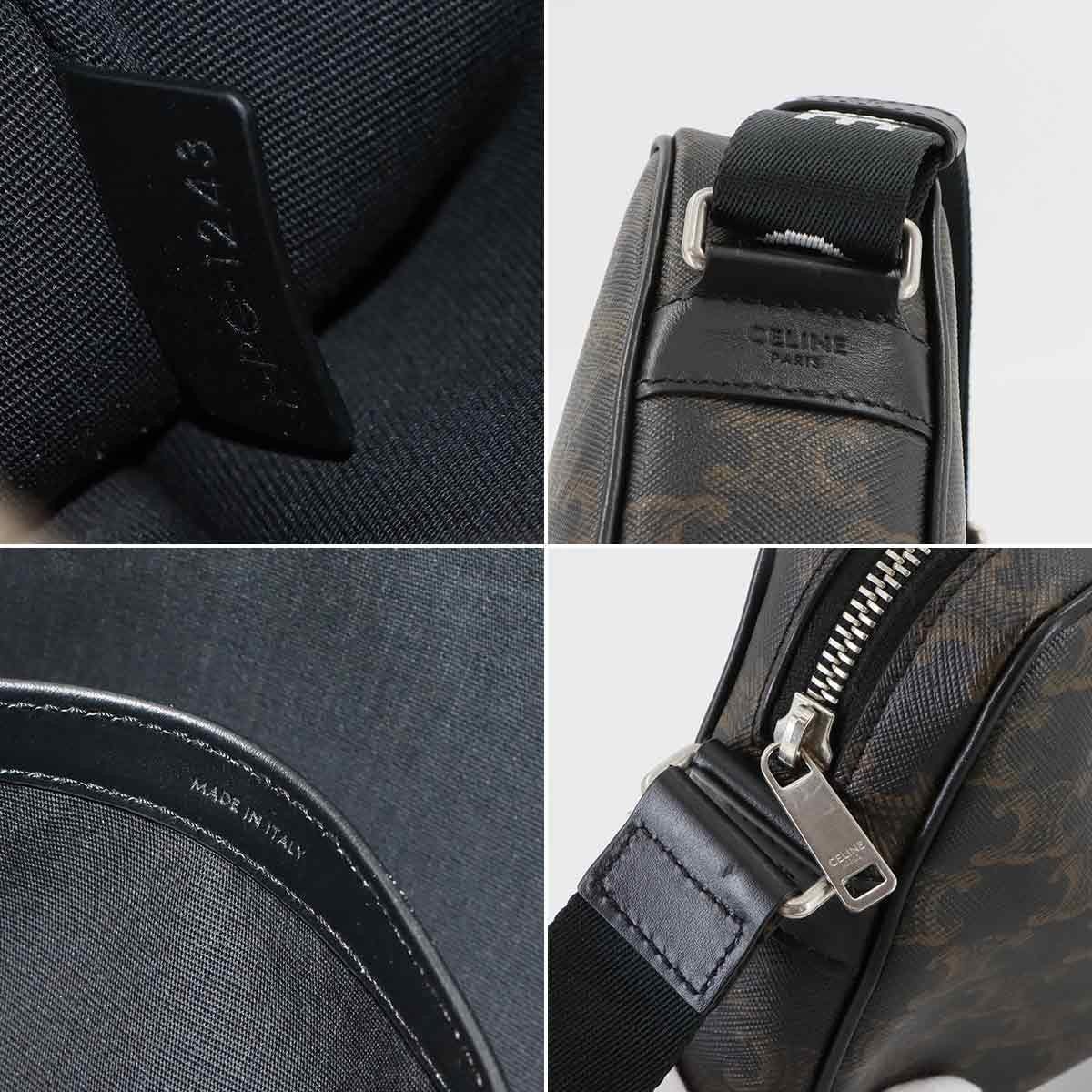 Luxury Promise Japan CELINE Triomphe Medium Messenger Shoulder Bag PVC Leather Black Brown 90292665